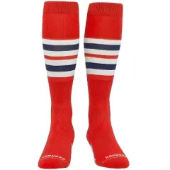 PEAR SOX Striped OTC Baseball, Softball, Football Socks - Red, White, Navy (F)