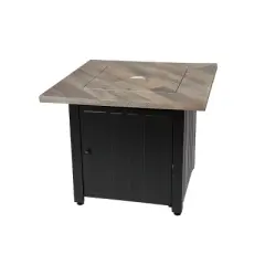 Endless Summer The Harper 30" Square LP Gas Outdoor Fire Pit with Faux Wood Mantel Black