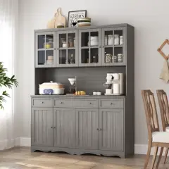 Famapy Gray Moire 61.2" Wide 3 Drawer Sideboard with Modern Design Buffet Hutch Storage Pantry Cabinet Sideboard Storage Cabinet