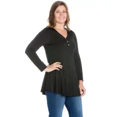 24seven Comfort Apparel Womens Plus Size Flared Long Sleeve Henley Tunic Top