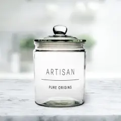 Amici Home Stockholm Glass Round Canister, Food Safe, Push Top Lid with Gasket, Airtight, For Storage, Dry Goods Container, 36 oz.
