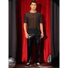 INSPIRE CHIC Men's Short Sleeve Crew Neck Party Sheer Mesh T-Shirt