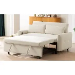 Okak Modern Pull-out Sofa Bed 57.48" Convertible Loveseat Sleeper Couch Futon with 2 Throw Pillows & USB Ports for Living Room