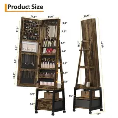 Garvee 66" Jewelry Armoire with LED Light, Full Length Mirror with Jewelry Storage, Standing Swivel Jewelry Cabinet with Back Shelf and Drawer