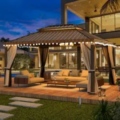 EROMMY 12' X 16' Hardtop Gazebo Aluminum Frame Gazebo with Galvanized Steel Double Roof