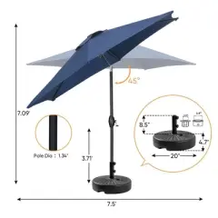 Ainfox 9ft Patio Umbrella Navy Blue With Umbrella Base