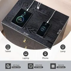 SinCiDo Fluted Nightstand with Charging Station, 21.65" Wide Modern Wood Bedside Table w/3 Storage Drawers for Bedroom, Living Room