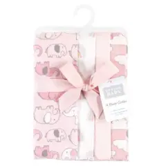 Hudson Baby Infant Girl Cotton Flannel Burp Cloths, Girl New Elephant 4-Pack, One Size