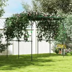 Outsunny Metal Plant Trellis Support, 7.3 FT Tall Cucumber Trellis with Climbing Net, Garden Arch Trellis for Climbing Plants Outdoor, Black