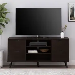 Doerun Mid-Century Modern Storage TV Stand for TVs up to 48" Dark Gray/Black - Christopher Knight Home