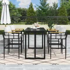 Whisen Iron Outdoor Dining Set with Acacia Wood Armrest Suitable For Patio, Balcony Or Backyard