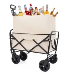 KTMBDW Collapsible Foldable Wagon Cart Beach Wagon Heavy Duty Utility Cart Utility Wagon Grocery Cart for Camping with 3pcs plastic Liner bag /Cover