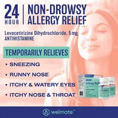 WELMATE 24 Hour Allergy Relief Tablets -  Levocetirizine 5mg 360ct