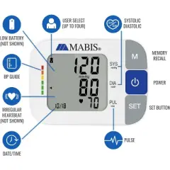 MABIS Universal Wrist Talking Blood Pressure Monitor, Visual BP Guide, 396 Reading Memory Storage for 4 Users, Protective Storage Case, FSA & HSA