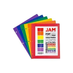 JAM Paper 2-Pocket School Folders Assorted Primary Colors 6/Pack (382EHPASTPR)