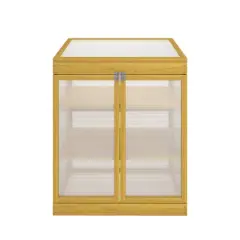 DOMETOUR Wooden Cold Frame Mini Greenhouse, Outdoor Polycarbonate 2-Tier Garden Greenhouse Cabinet, Keep Plants Warm