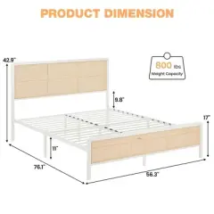 Rattan Platform Bed Frame Full Size with Headboard
