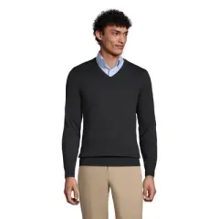Lands' End School Uniform Men's Cotton Modal Fine Gauge V-neck Sweater