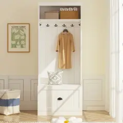 Famapy White Hall Tree Shelf Rack Shoe Storage Coat Organizer Cabinet