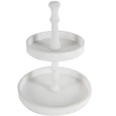 D11.8x15.4in Two-Tiered Round Wooden Tray, White