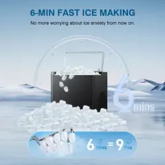 Teendow Countertop Ice Maker, 26lbs/24H, 9 Bullet Cubes in 6 Mins, Ice Maker Machinewith 2 Ice Sizes, Basket & Scoop, for Home, Kitchen ,Quiet