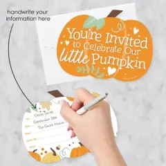 Big Dot of Happiness Little Pumpkin - Shaped Fill-In Invitations - Fall Birthday Party or Baby Shower Invitation Cards with Envelopes - Set of 12