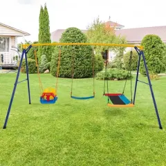 Tangkula 3-in-1 Kids Swing Set 660 LBS Carbon Steel Swing Frame w/ Belt Swing for Toddlers
