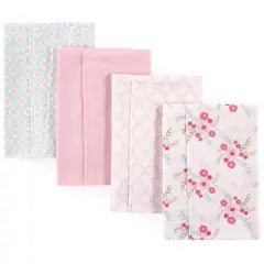 Luvable Friends Baby Girl Cotton Flannel Burp Cloths 4pk, Floral, One Size