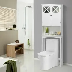 Costway 2-Door Over The Toilet Bathroom Space Saver Storage Cabinet w/ Adjustable Shelf