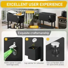 Karl Home Black Detachable 80 Qt. Outdoor Rolling Cooler Cart