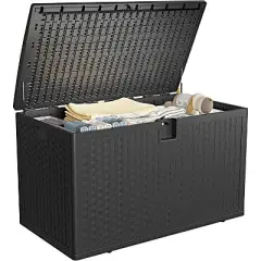 120 Gallon Large Resin Deck Box, Weatherproof Outdoor Storage Bin with Lid and Side Handles for Garden Accessories, Patio Cushions, Backyard box