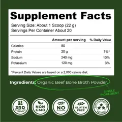 Organic Bone Broth Protein, USDA Certified Organic, Rich in Collagen, Glucosamine, No Additives, Left Coast Performance, Unflavored, 16oz