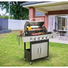 ELJGET 4/6 Burner Propane Gas Grill with Side Burner, 46,790 BTU Outdoor BBQ Grill with Porcelain-Enameled Cast Iron Grates & Steak Plate
