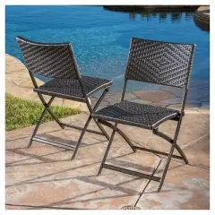 El Paso Set of 2 Wicker Patio Folding Chairs: Weather-Resistant, UV-Protected - Christopher Knight Home