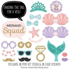 Big Dot of Happiness Trading The Tail For A Veil - Mermaid Bachelorette Party or Bridal Shower Photo Booth Props Kit - 20 Count