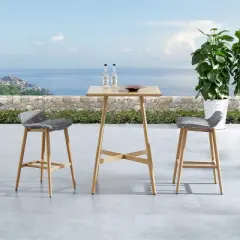 Solid Wood Counter Height Bistro Set X Base Table & Cord Cushioned Stools for Patio