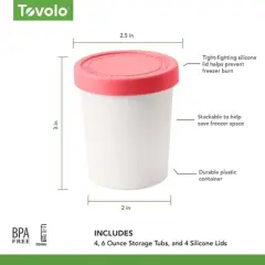 Tovolo Set of 4 Mini Sweet Treats Tubs: Plastic Food Storage Containers, Dishwasher-Safe, 1-Quart Capacity, White