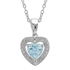 1 CT. T.W. Heart Shaped Blue Topaz and 0.01 CT. T.W. Diamond Pendant Necklace in Sterling Silver - Blue Topaz