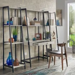 3pc Neveah Marble Ladder Desk and Bookcase Set Matte Black - Inspire Q