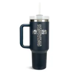 Elanze Designs Floral Vine Cross Walk in Faith 40 oz. Stainless Steel, Large Water Bottle Coffee Mug, Spill & Leak Resistant, Thermal Travel Tumbler