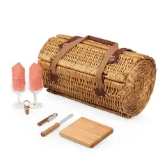 Picnic Time Verona Wine & Cheese Basket - Adeline Collection: Navy Blue & Coral Orange Picnic Basket Set, Service for 2