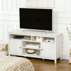 HOMCOM 65 Inch TV Stand with Storage, Media Cabinet TV Entertainment Center with Wooden Shelves and Doors for Living Room Furniture, White