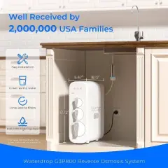 Waterdrop G3P800 Reverse Osmosis System, 800 GPD, Tankless Under Sink, 1 Extra CF Filter