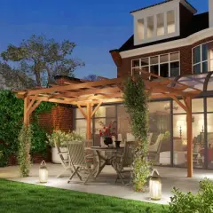 Outsunny 10' x 13' Outdoor Pergola, Wood Gazebo Grape Trellis with Stable Structure for Climbing Plant Support, Dark Brown