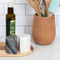 Storied Home Heart-Shaped Marble Salt and Pepper Shakers, Set of 2, Grey and White