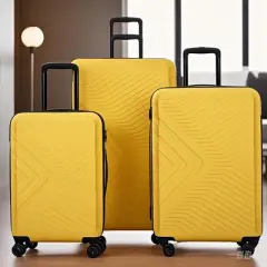Gulches 3 Piece Luggage Sets ABS Lightweight Suitcase with Two Hooks, Spinner Wheels, TSA Lock,  Lightweight Suitcases for Travel,(20/24/28), Yellow