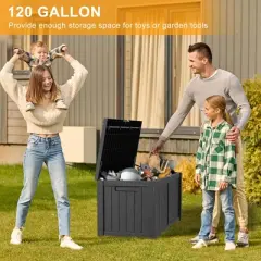 Syemin Deck Box, 120GAL Outdoor Storage Box, Patio Gardening Tools, Water and UV Resistant for Patio, Garden, Lawn, Black, 54.25"*26.5"*24.21"