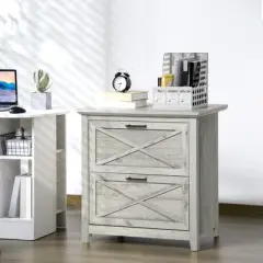 HOMCOM Retro Wooden 2-Drawer Lateral File Chest Cabinet Pedestal for Document Storage with Hanging Bar for Letter/Legal Size, gray