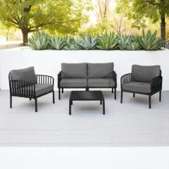5-Piece Outdoor Plastic Sofa Set with Cushions and Coffee Table &acirc;&acirc;&sbquo;?Modular Sectional Furniture for Patio, Garden, or Balcony