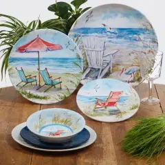 12pc Melamine Ocean View Dinnerware Set - Certified International: Outdoor Dishes, Service for 4, Dishwasher-Safe